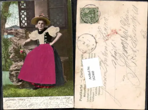 162460,Präge Luzern Luzerner Tracht Costume Seiden Applikation
