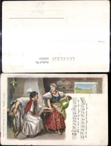 163653,Künstler Ak Paar Ungarische Tracht Ungarn Notenzeile Liedtext