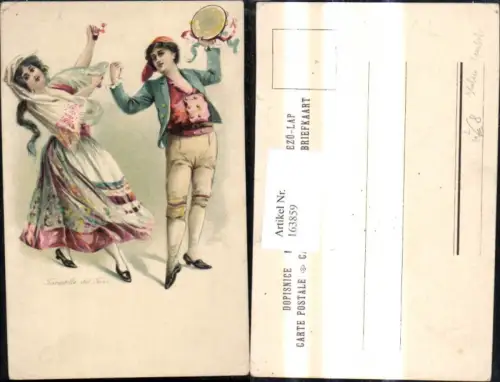 163859,Künstler Litho Paar Tracht b. Tanz Tarantelle italenischer Tanz Italien