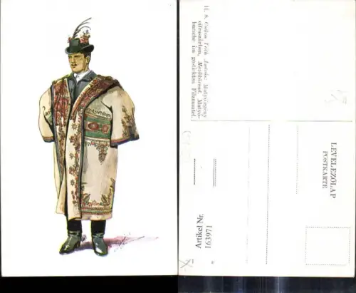 163971,Künstler Ak Csikos Toth Anras Matyobursche i. gestrickten Filzmantel Ungarn Tracht