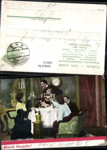169115,Neujahr Leute beim Tisch stoßen mit Sekt an Uhr