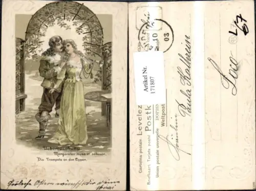 171807,Märchen Präge Litho Trompeter v. Säckingen Trompete Überrachung