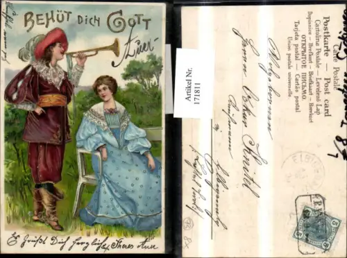 171811,Märchen Präge Litho Trompeter v. Säckingen Trompete Behüt dich Gott