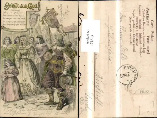 171813,Märchen Präge Litho Trompeter v. Säckingen Trompete Behüt dich Gott