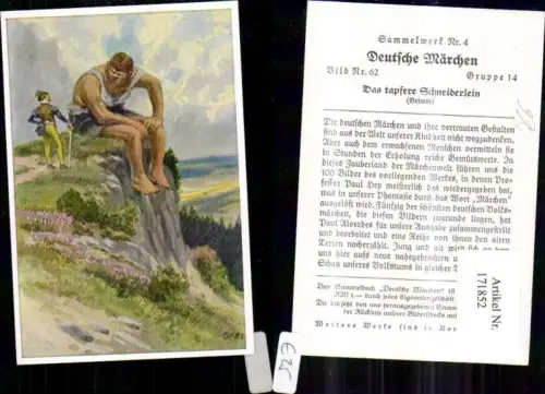 171852,Deutsche Märchen Sammelbild Paul Hey Das tapfere Schneiderlein v. Grimm
