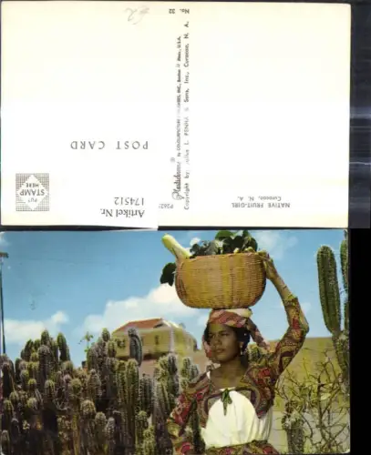 174512,Volkstypen Native Fruit Girl Curacao Frau m. Korb a. Kopf