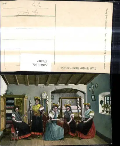 174802,Tracht Frauen Egerländer Rocknstube Eger Egerland Spinnrad Spinnen
