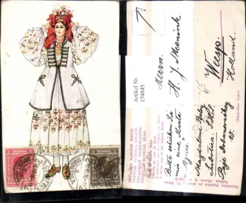 174845,Künstler Ak Kroatische Volkstrachten Tracht Frau Zagreb