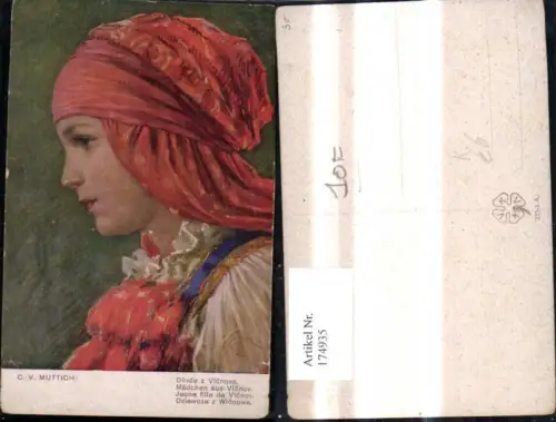 174935,Künstler Ak C. V. Muttich Mädchen aus Vlconov Tschechien Tracht Kopftuch