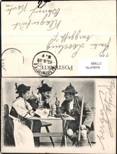 177880,Jagd Jägerlatein Jäger am Tisch Tracht Hut 1902