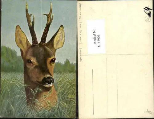 177906,Künstler AK Josef Kränzle Jagd Reh Wild Geweih