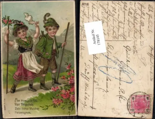 178145,Präge Litho Kinder Junge Gehstock Mädchen tanzt