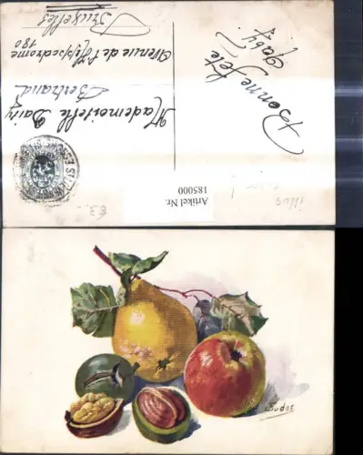 185000,Künstler Ak J. Eudes Stillleben Birne Apfel Nüsse Zweig Früchte Essen
