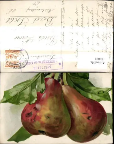 185083,Künstler Ak Stillleben Birne Birne Zweig Obst Essen Stempel Steinbach Post Kirchdorf a. d. Krems