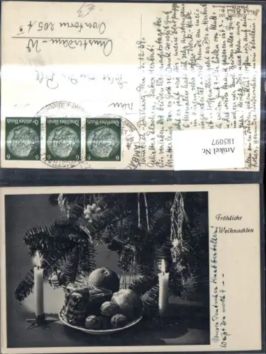 185097,Essen Schale m. Nüssen Orange Apfel Kerzen Christbaum Lametta Weihnachten