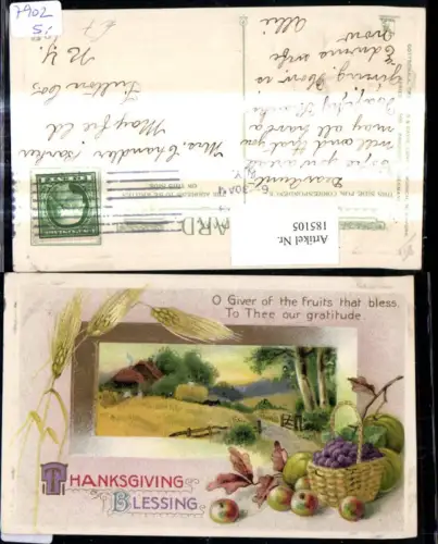185105,Präge Ak Landschaft Pferdewagen Getreideähren Korb Weintrauben Thangsgiving Blessing Erntedank