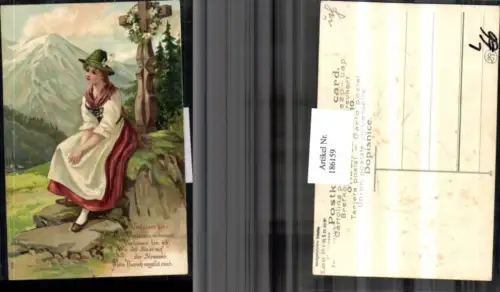 186159,Präge Litho AK Tiroler Volkstrachten Tracht Trachten Frau m. Hut Kreuz