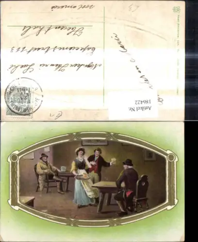 186422,Künstler Ak Bier Alkohol Gaststube Kellnerin Präge Passepartout