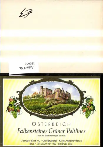 186655,Wein Sekt Reklame Flaschenetikett Falkensteiner Grüner Veltliner