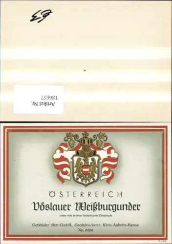 186657,Wein Sekt Reklame Flaschenetikett Präge Vöslauer Weißburgunder Vöslau