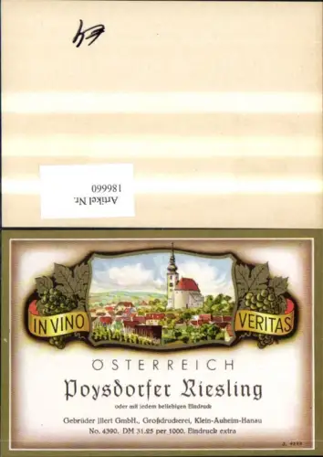 186660,Wein Sekt Reklame Flaschenetikett Poysdorfer Riesling Poysdorf In vino veritas