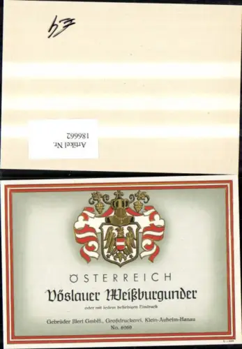 186662,Wein Sekt Reklame Flaschenetikett Präge Vöslauer Weißburgunder Vöslau