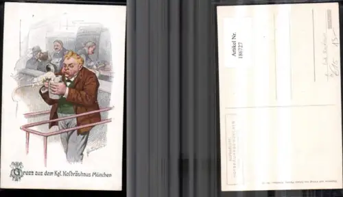 186727,Bier Künstler AK Fritz Quidenus Kgl. Hofbräuhaus München Mann m. Bierkrug