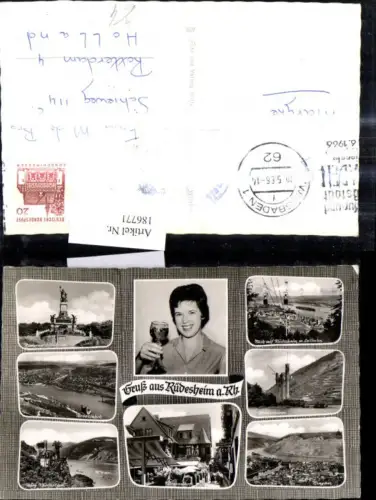 186771,Mehrbild Ak Gruß a. Rüdesheim a. Rhein Frau Wein Weinglas