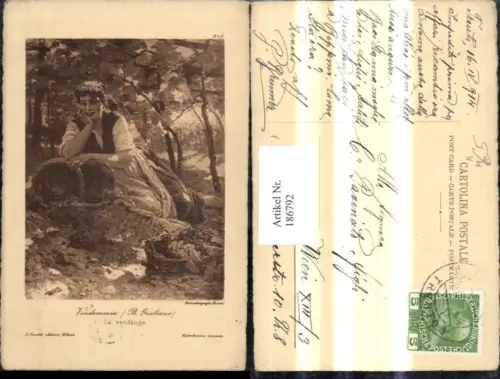 186792,Künstler Ak B. Giuliano Vendemmia Frau Korb Weintrauben Wein Weinberg