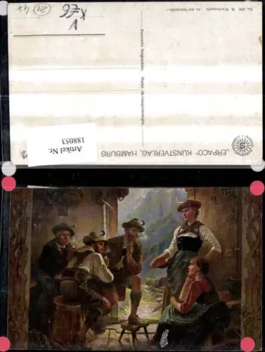 188053,Künstler Ak M. Wachsmuth Jagd In d. Sennhütte Jäger Frauen Pfeifen Tracht pub Erpacho