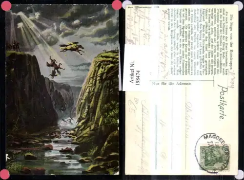 198474,Die Sage v. d. Rosstrappe Prinzessin springt m. Pferd über Schlucht Bahnpost Zug 877