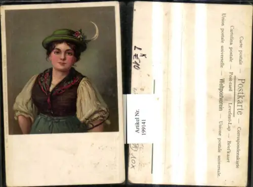 199141,Litho AK Künstler H. A. Zierngibl Tiroler Volkstrachten Tracht Frau m. Hut Portrait