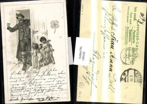 199145,Litho AK Künstler H. Schubert Tiroler Volkstrachten Tracht Mann m. Stock Tür Engel Klee