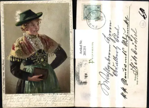 201251,Künstler AK E. von Müller Salzburger Trachten Tracht Österreich Salzburgerin m. Hut
