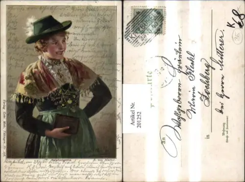 201252,Künstler AK E. von Müller Salzburger Trachten Tracht Österreich Salzburgerin m. Hut