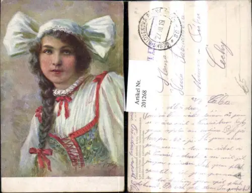 201268,Künstler AK Czecho-Slovak national costumes Tracht Tschechien Frau m. Zopf