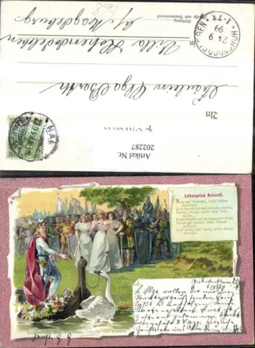 202287,Litho AK Lohengrins Ankunft Märchen Schwan Leute Ritter pub Max Neumann