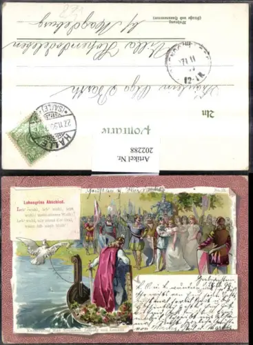 202288,Litho AK Lohengrins Abschied Märchen Taube Boot Schwert Leute Ritter pub Max Neumann
