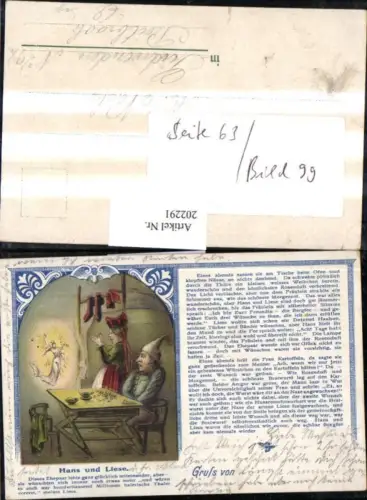 202291,Litho AK Hans u. Liese Sage Zwerg Fee Text