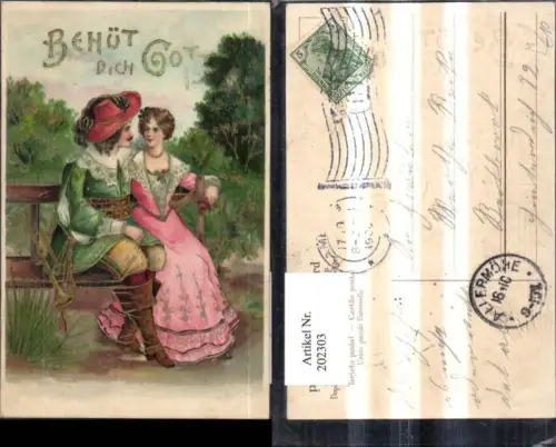 202303,Präge Litho AK Golddruck Behüt dich Gott Trompeter von Säckingen Trompete Hut Märchen