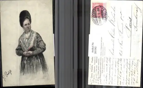 205382,Künstler AK Deutschland Frankfurt Frau in Tracht m. Hut