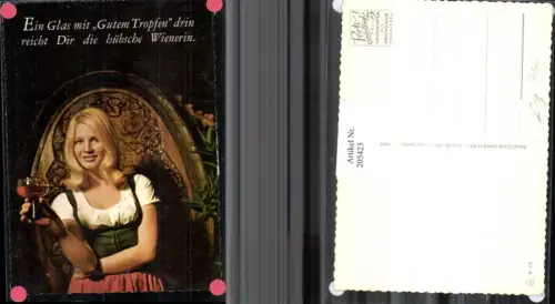 205423,Wienerin Frau in Tracht m. Weinglas Wein