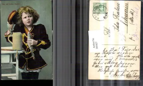 205427,Kind in Uniform m. Fisch i. d. Hand Bierkrug Bier