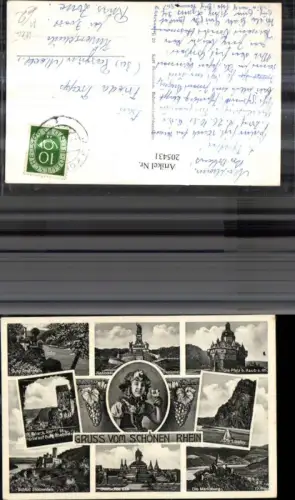 205431,Gruß vom schönen Rhein Frau m. Weinglas Wein Weintrauben Burg Rheinstein Denkmal Schloss Loreley Mehrbildk.