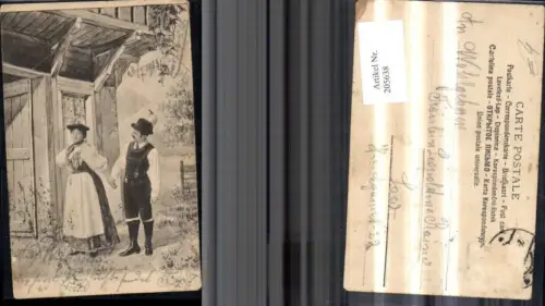 205638,Berufe Jagd Jäger m. Frau Tracht v. Haus Hof