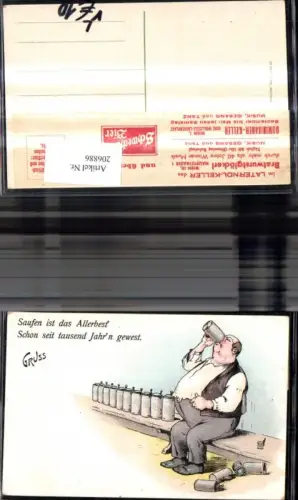 206886,Litho Gruß a. d. Bratwurstglöckerl Mann m. Bierkrug Krug Spruch Text pub Ottmar Zieher