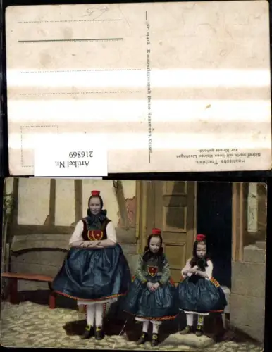 216869,Hessische Tracht Schwälmerin m. Kinder Volkstracht Hessen