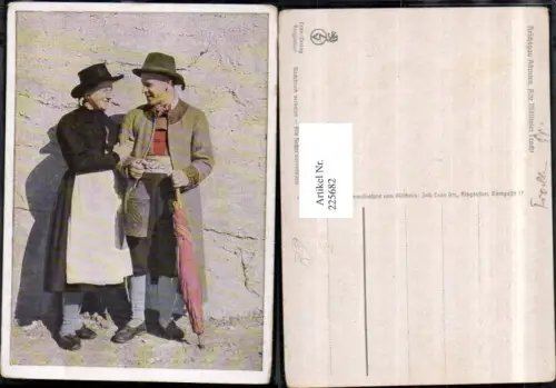 225682,Kärnten Alte Mölltaler Tracht Frau u. Mann in Tracht Trachten Typen m. Schirm Hut
