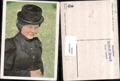 225691,Kärnten An d. Lavant Frau in Tracht Trachten Typen Portrait m. Hut Heimathaus Schloss Bruck Lienz Stempel