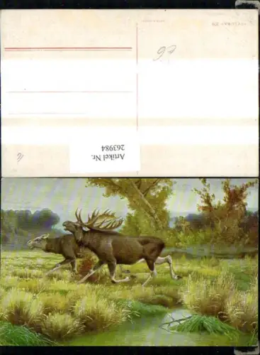 263984,Künstler Ak Jagd Röhrender Hirsch Wild Jäger i. Gebüsch